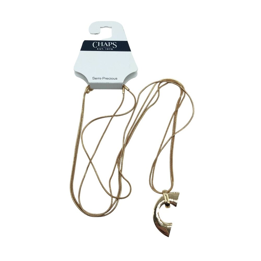 Chaps Semi-Precious Gold-Tone Long Necklace With Horseshoe Pendant